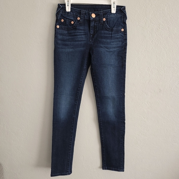 True Religion Youth Girls Casey Skinny Leg Dark Wash Denim Jeans Pants Size 12 - Picture 1 of 11